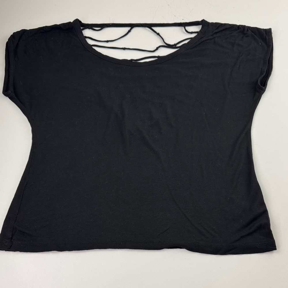 Sis Sis Black Whimsigoth Black Knit Open Back Short Sleeve T-Shirt